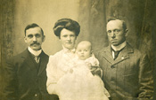 A 6-month-old Charlie Dyson in early 1910 with his parents (Lawrence, left, and Lillian) and an uncle
