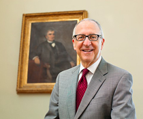President David Skorton with Morrill portrait in Uris Library