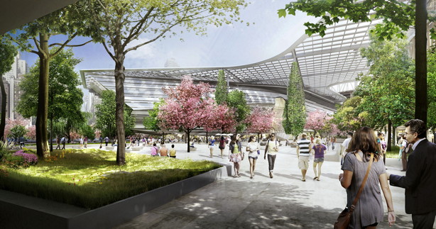 Rendering of Cornell Tech campus courtyard