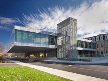 Exterior view of the completed Milstein Hall