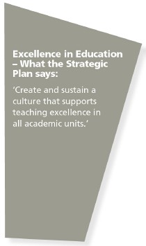 Excellence in Education  What the Strategic Plan says: 
Create and sustain a culture that supports teaching excellence in all academic units.