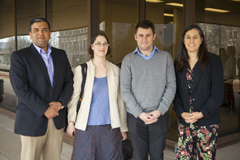 The first cohort of International Faculty Fellows: From left, Saurabh Mehta, Andrea Bachner, Daniel Selva and Victoria Beard. Photo: University Communications Marketing