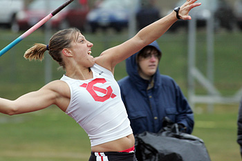 Jamie Greubel in action for the Big Red women's track and field team