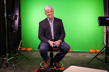 Professor Stephen Wicker prepares for his final video shoot for his 