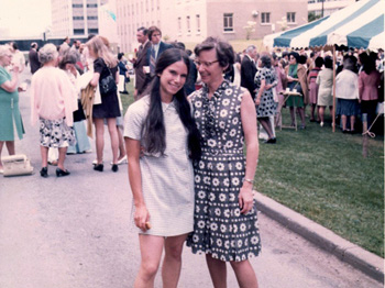 Suzi Annis Hileman with Professor Ellie Macklin at Commencement 1973