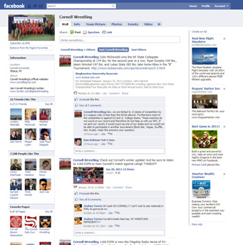 Screenshot of Cornell wrestling fan page on Facebook