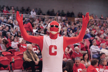 Redman mascot at Cornell wrestling match