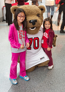 Cathy Choi's daughers and the Big Red bear