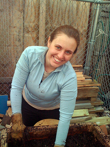 Louise Bruce '09 in the composting garden