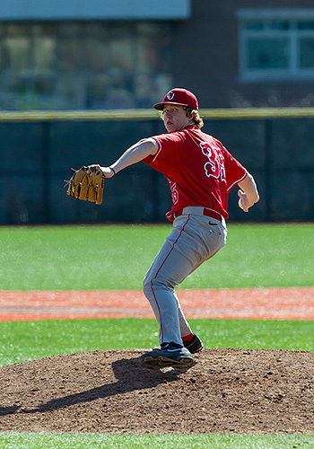 Brent Jones pitching for the Big Red in 2013