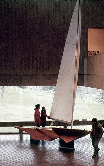 Dan Kershaw's senior thesis boat on display at Johnson Museum of Art in 1978