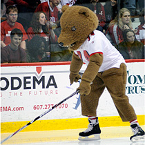 Josh Grider as the skating Big Red Bear mascot