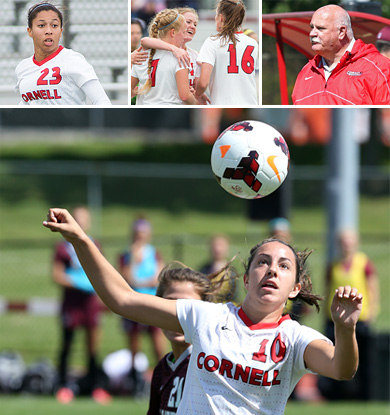 Cornell women's soccer and coach Patrick Farmer collage