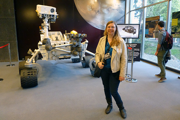Jennifer Hanley with model of Mars Curiosity Rover