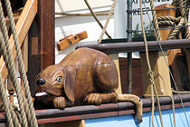 watchdog carving on Kalmar Nyckel's deck