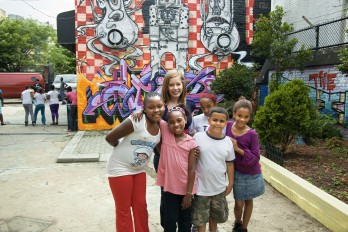 Lillian Lily Wood 11 with students at The Point in the South Bronx