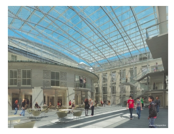 New humanities building rendering of atrium