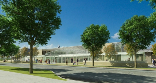 New humanities building rendering of view from East Avenue