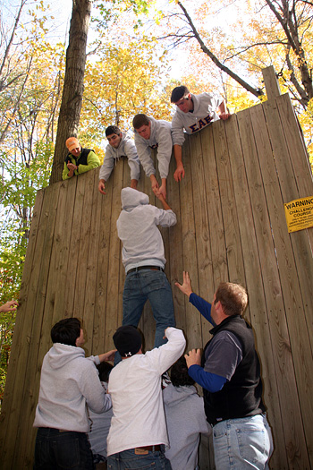 Fraternity members on the Hoffman Challenge Course