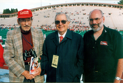 Elmer (Flip) Phillips, Barlow Ware and Arthur Mintz at Cornell football game, 1999