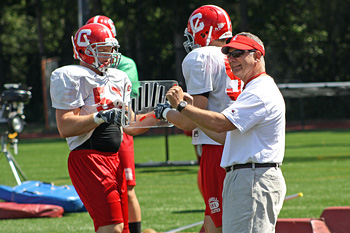 Coach Pete DeStefano uses a BearClaw prototype during practice