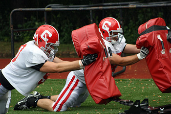 Football sleds in use