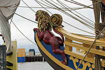 carved lion replica on Kalmar Nyckel