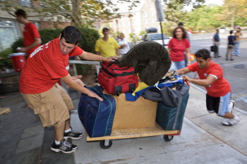 Students help new students move in at Cornell