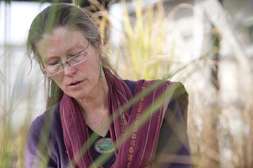 Professor Susan McCouch in greenhouse