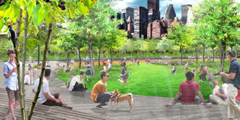 rendering of part of the amphitheater on the proposed CornellNYC Tech campus
