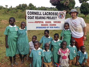 Rob Pannell with students at the Hopeful School