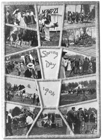Photo collage of scenes from Cornell's Spring Day in 1904.
