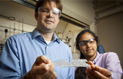 Will Dichtel, assistant professor of chemistry, and graduate student Deepti Gopalakrishnan