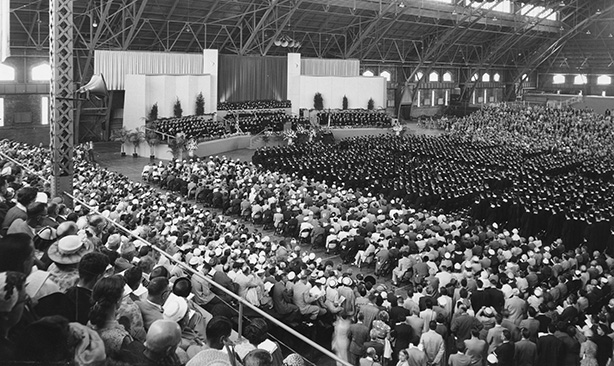 New Cornell graduates in Barton Hall at Commencement 1960