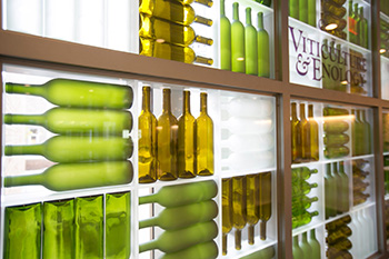 Wine bottle display at viticulture and enology department