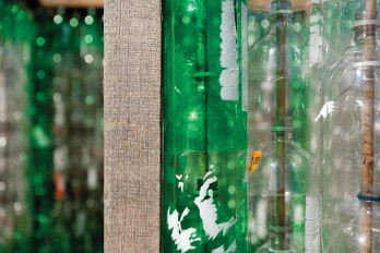 Detail of plastic soda bottle greenhouse