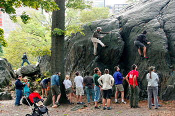 outdoor adventurers climb in Central Park