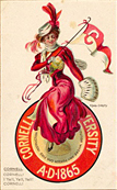 Vintage illustration of Cornell student with pennant