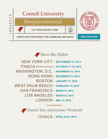 Cornell Sesquicentennial save-the-date invitation for regional celebrations