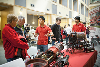 student innovators' displays and demonstrations in Duffield Hall