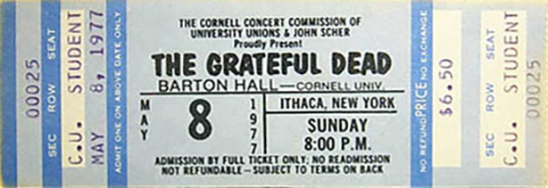 Ticket from Grateful Dead 1977 Barton Hall show