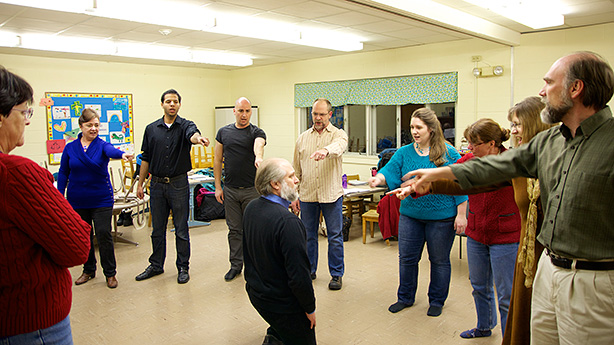 scene from rehearsal of 'Jennie's Will'