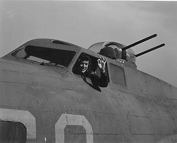 Dawn Seymour in the cockpit of a B-17