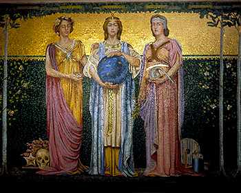detail of three figures in Sage Chapel mural by Ella Condie Lamb