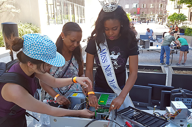 Camille Sims joins teens building computers on The Ithaca Commons