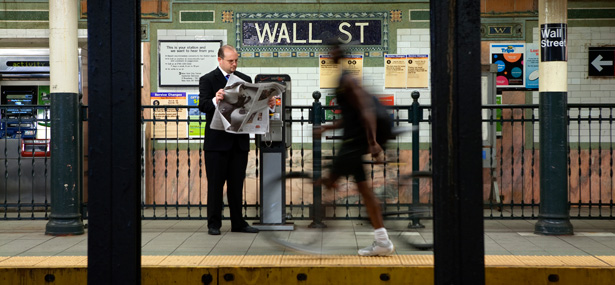 John Zelenka 03 on the platform of the Wall Street subway station