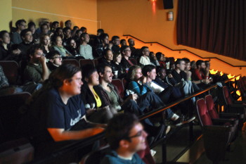 audience at Ithaca's Cinemapolis for flicstart.com screening of 