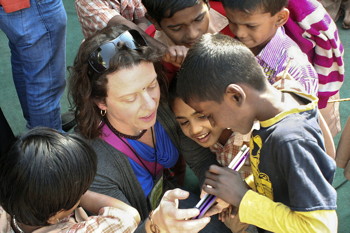 Tyson Deal in India with children at orphanage