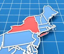 New York state highlighted on Northeast map