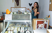 Shelby McClelland at goat cheese farm store in France